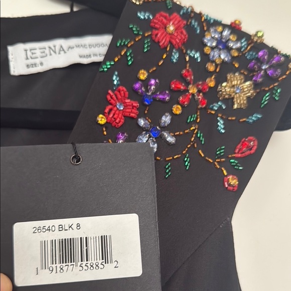 NWT | Mac Duggal 2654 Black Beaded Cap Sleeve V Neck A Line Gown Size 8 - Picture 7 of 12